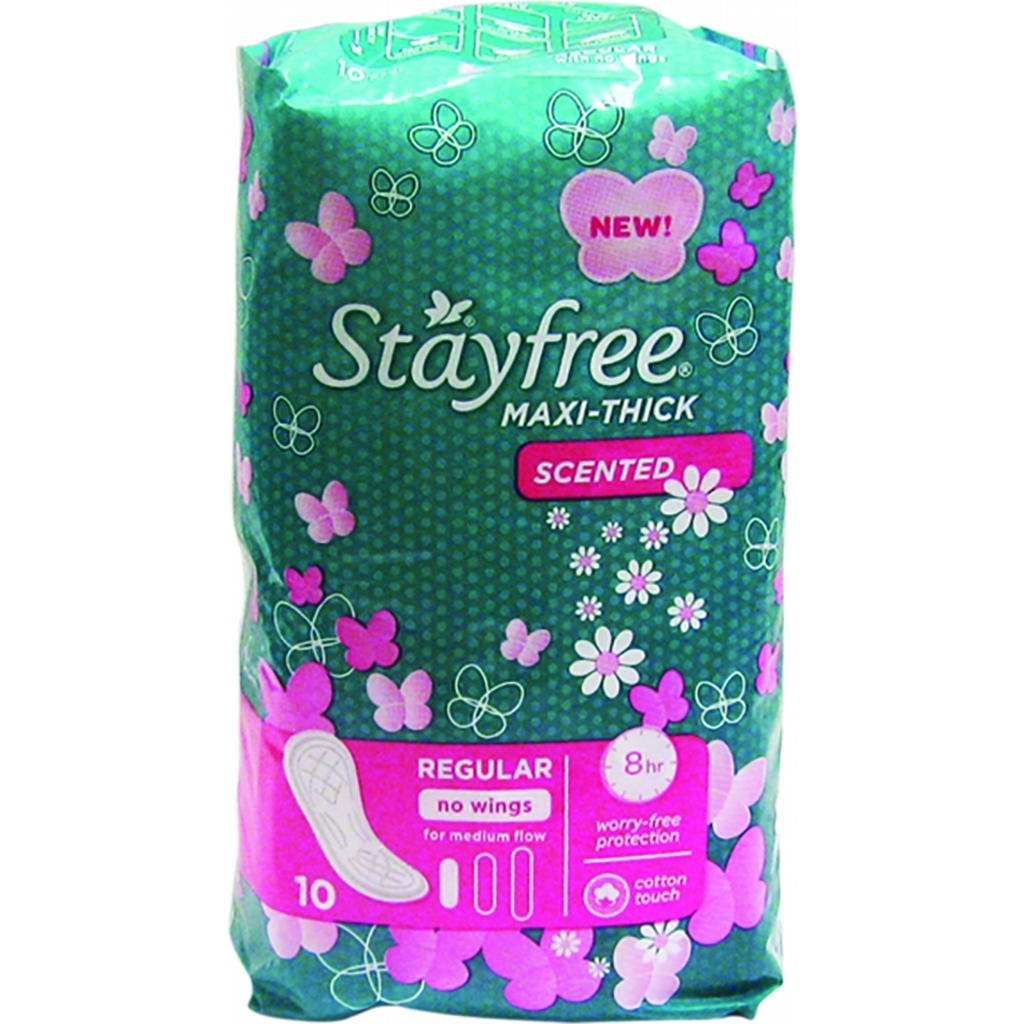 STAYFREE MAXI THICK NO WINGS SCENTED REG 10'S